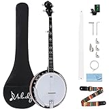 Mulucky 5 String Banjo - Large Size with 24 Brackets with Remo Head, Closed Solid Wood Back, Resonator Banjos, Geared 5th Tuner, Gift Package with Beginner Kit - B1101