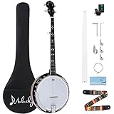 Mulucky 5 String Banjo - Large Size with 24 Brackets with Remo Head, Closed Solid Wood Back, Resonator Banjos, Geared 5th Tuner, Gift Package with Beginner Kit - B1101