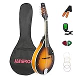 Mandolin Instrument,Janerock A style Acoustic Mandolin Classic Sunburst with Gig bag,Tuner,Strings,Strap,Picks