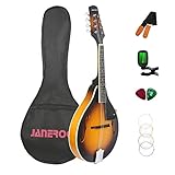 Mandolin Instrument,Janerock A style Acoustic Mandolin Classic Sunburst with Gig bag,Tuner,Strings,Strap,Picks