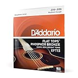 D'Addario Guitar Strings - Acoustic Guitar Strings - Flat Tops Phosphor Bronze - For 6 String Guitar - Warm, Semi-Bright Tone - EFT13 - Resophonic Guitar, 16-56