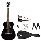 Fender CC-60s Concert V2 Pack Acoustic Guitar, with 2-Year Warranty, Black, with Gig Bag and Accessories