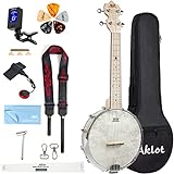 Banjo Ukulele, AKLOT Concert 23 inch Remo Drumhead Open Back Maple Body 15:1 Advanced Tuner with Two Way Truss Rod Gig Bag Tuner String Strap Picks