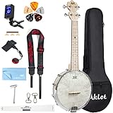 Banjo Ukulele, AKLOT Concert 23 inch Remo Drumhead Open Back Maple Body 15:1 Advanced Tuner with Two Way Truss Rod Gig Bag Tuner String Strap Picks