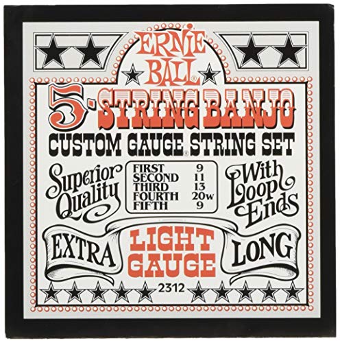 Ernie Ball 5-String Light Stainless Steel Banjo Strings, 9-9 Gauge (P02312)